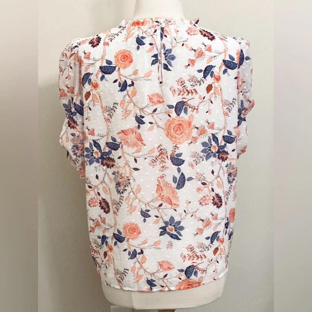 Rachel Zoe White Orange Purple Floral XL Boho Chic Bloomcore Romantic Ruffle Top - Picture 9 of 14